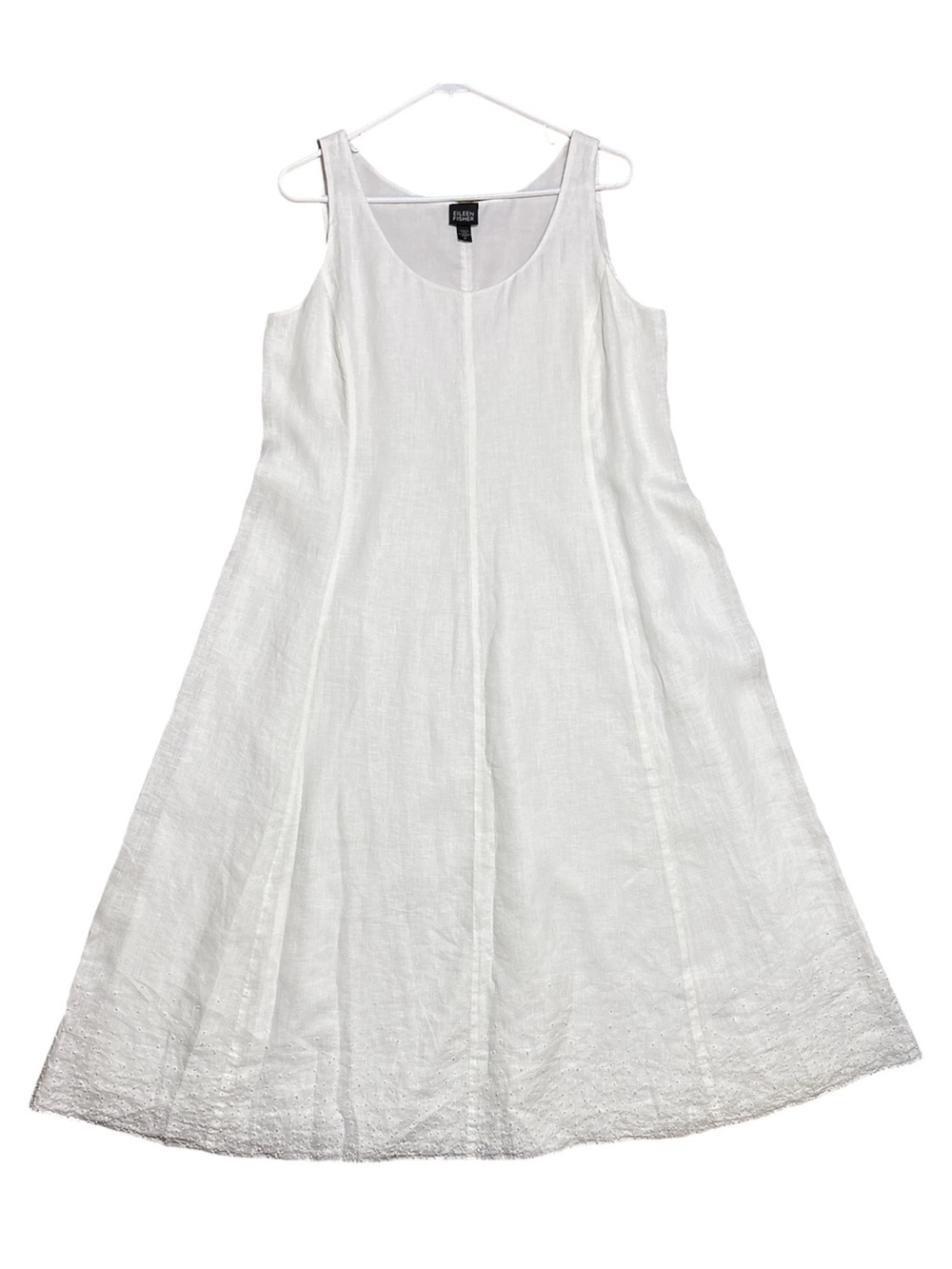 Eileen Fisher 100% Irish Linen Swiss Dot Hem Maxi Dress NWOT in White Sz M